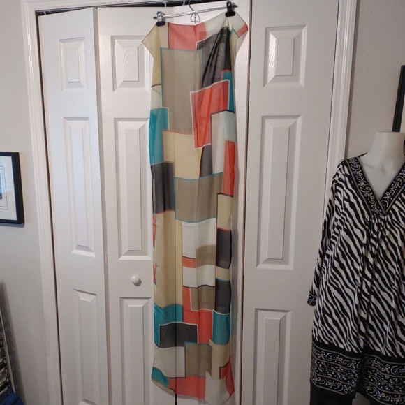 YOUR SMILE Silk Like Scarf Women Color block Pattern Large 62"L x 19 Satin Scarf - Picture 2 of 7